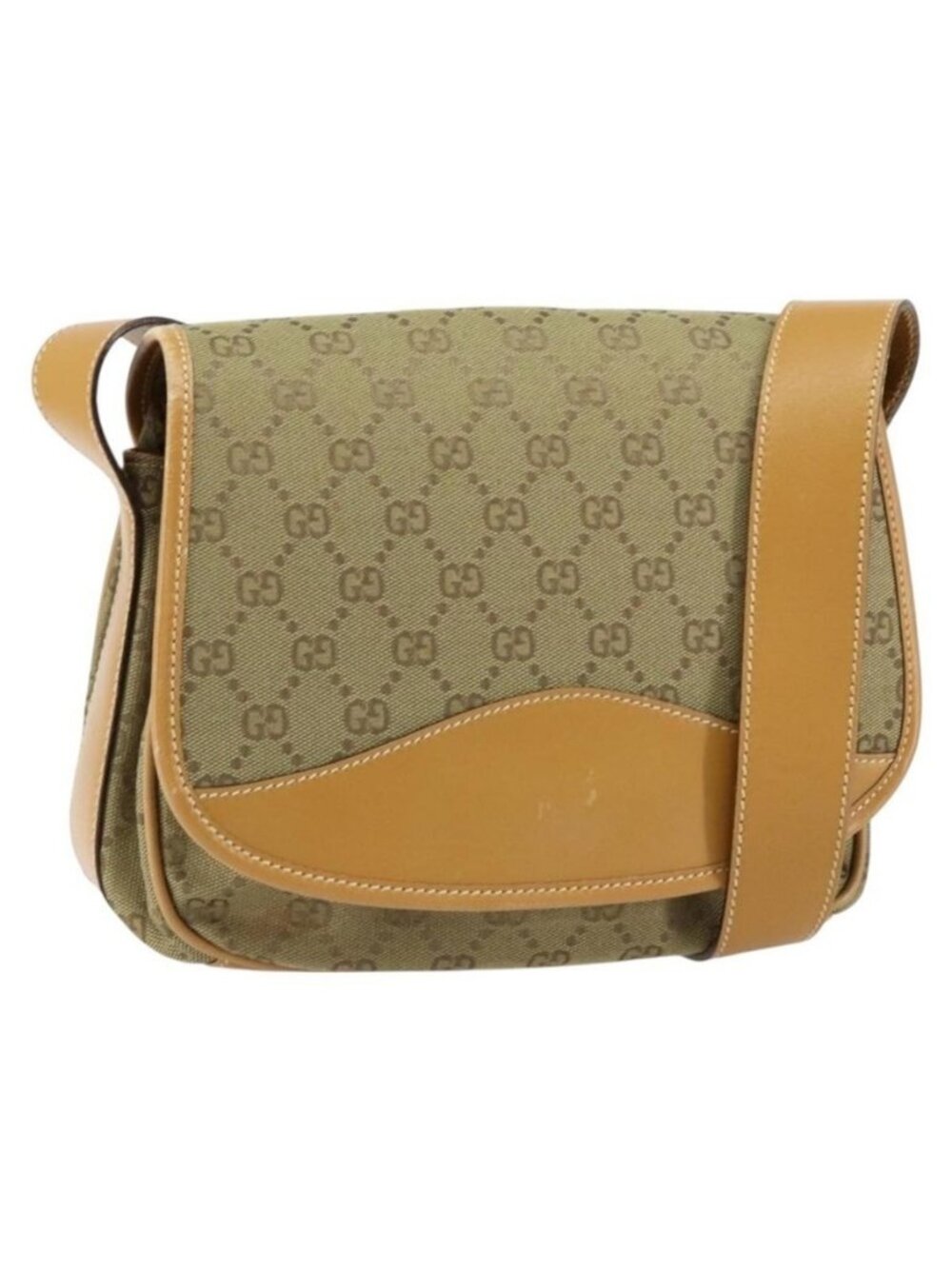 Authentic GUCCI GG Canvas Shoulder Bag Beige Gold